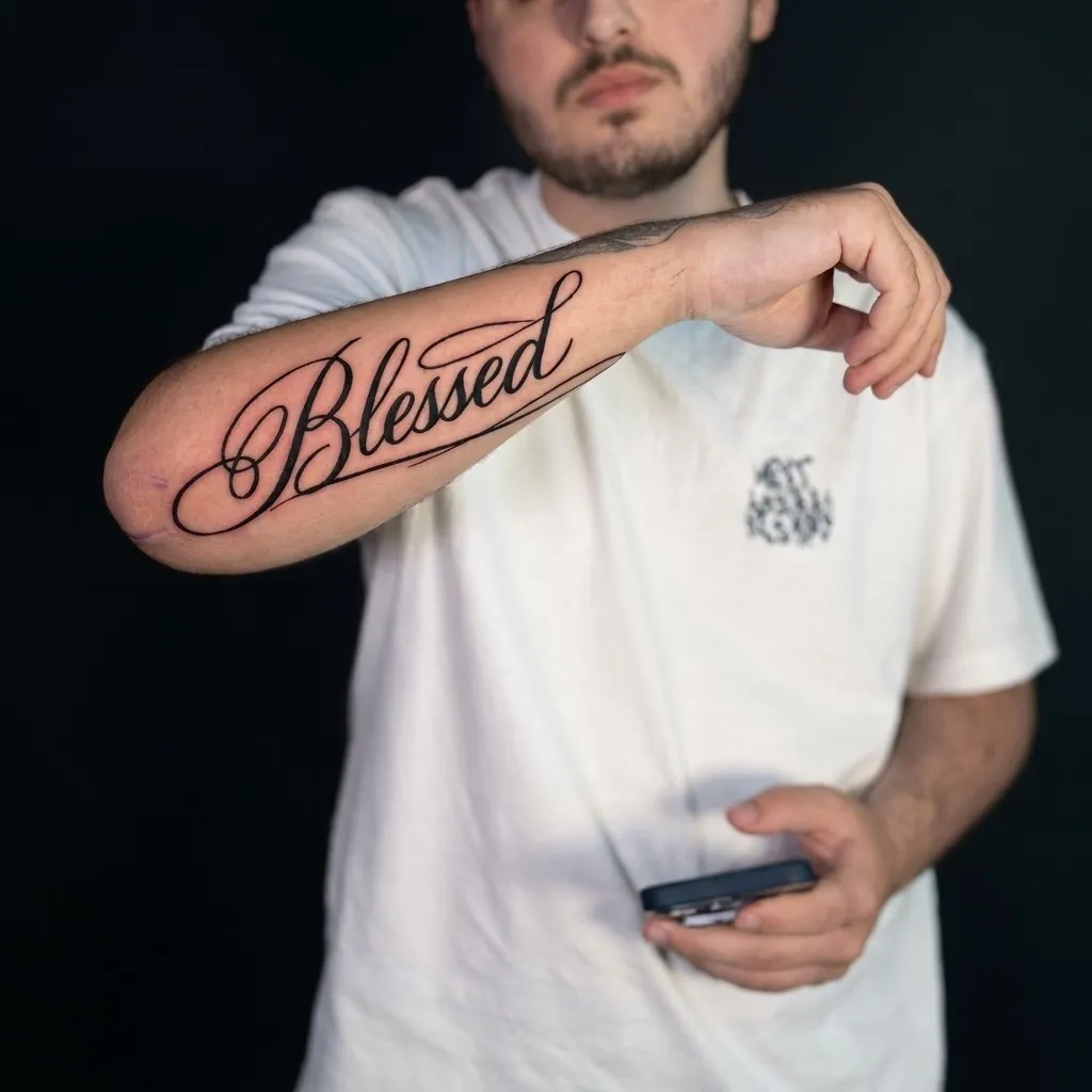 Blackwork & script tattoo by Ink Story Kristiansand